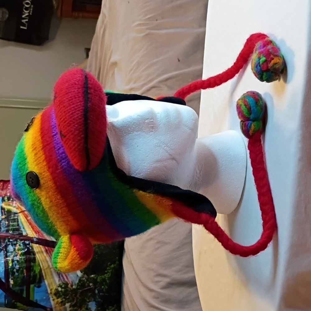 Colorful 100% Wool Rainbow Knit Hat with Ear Flaps By Mohawk Sport m